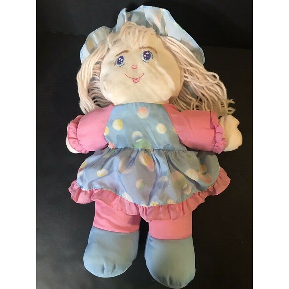Vintage Well Made Doll Blonde Hair Blue Eyes 14" Tall Stuffed Pink and Blue - Picture 3 of 6